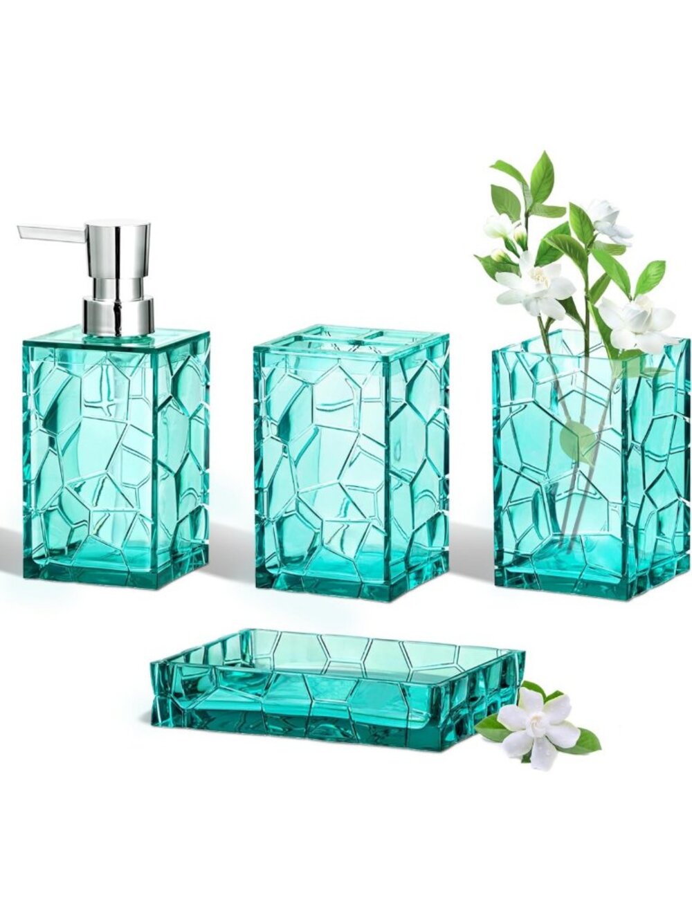 Stylish Acrylic Bathroom Accessories Set of 4 - Countertop Organizer & Decor